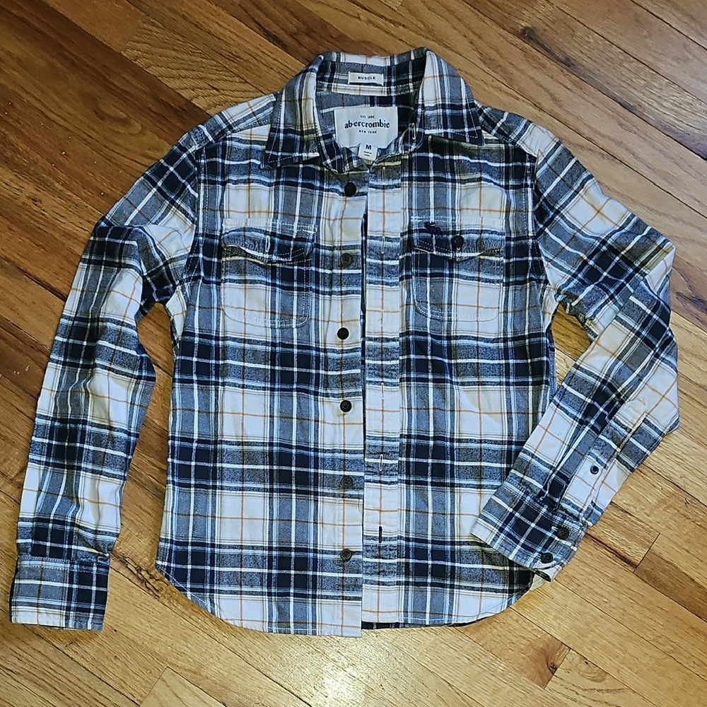Abercrombie & Fitch Blue and White Casual Button Down Shirt